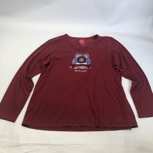 Life is Good Go Places Snowflake Jeep Cranberry LS Crusher‎ Women's XL